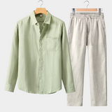 Long Shirt Summer Set - Mint Green/Beige