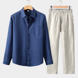 Long Sleeve Summer Set - Navy Blue/Beige
