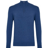 Blue denim half-zip sweater