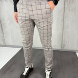 Grey Slim-Fit Checked Trousers