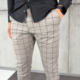 Grey Slim-Fit Checked Trousers