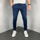 Navy Slim-Fit Checked Trousers