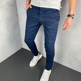 Navy Slim-Fit Checked Trousers