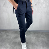 Navy Wide-Leg Elegant Regular Fit Trousers