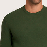 Men's olive green crew neck sweater – cashmere blend
