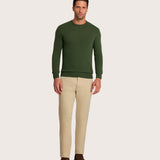 Men's olive green crew neck sweater – cashmere blend