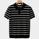 Black Striped Textured Polo