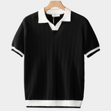 Black Polo Shirt with Contrast Textures