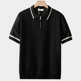 Black Contrast Zip Polo Shirt