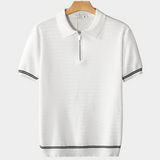 White Zigzag Textured Zip Polo Shirt