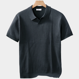 Dark Grey Ribbed Buttonless Polo Shirt