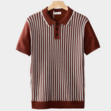 Rust Brown Vertical Striped Polo Shirt