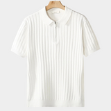 White Ribbed Zip-Up Polo Shirt
