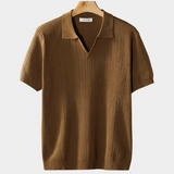 Caramel Ribbed Open Collar Polo Shirt
